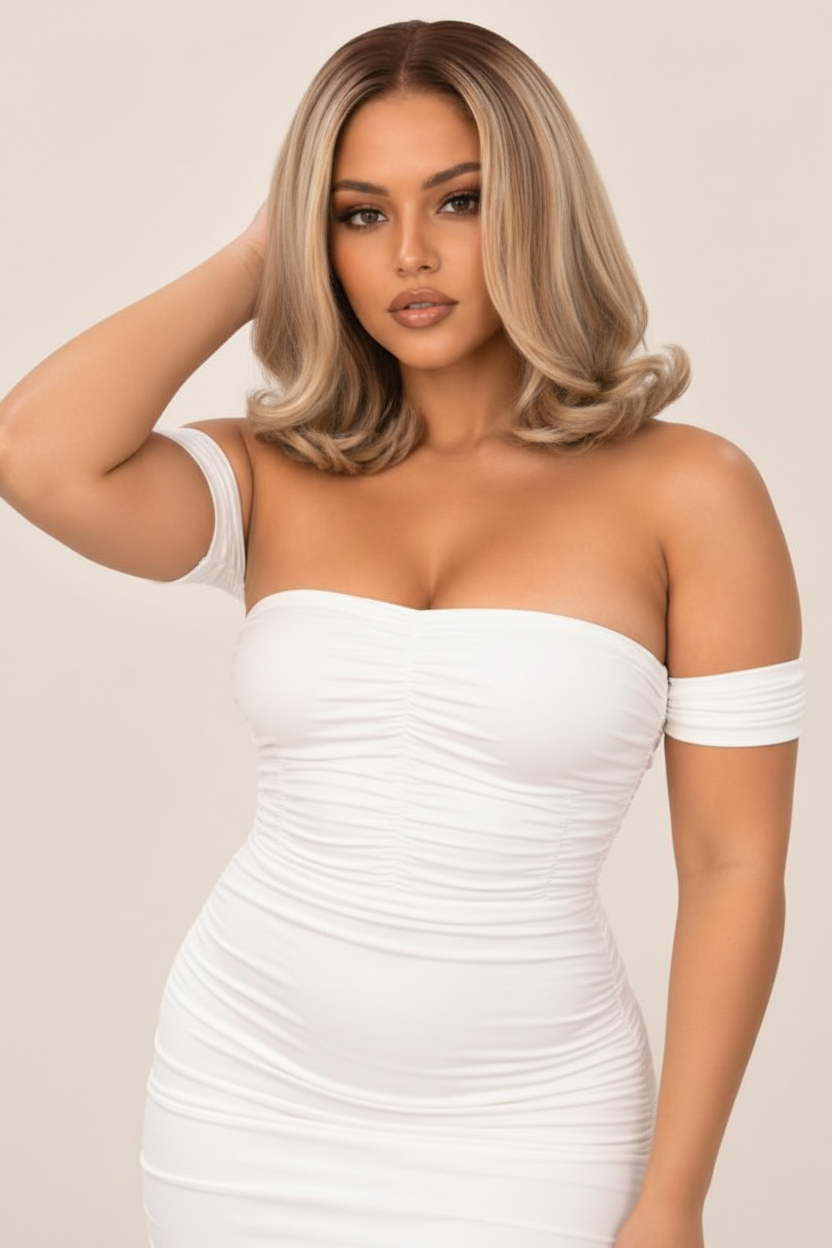 Honey Blonde Bob side white